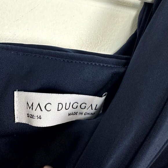 MAC DUGGAL One-Shoulder Long Sleeve Jersey Gown in Midnight Size US 14 - Picture 8 of 15